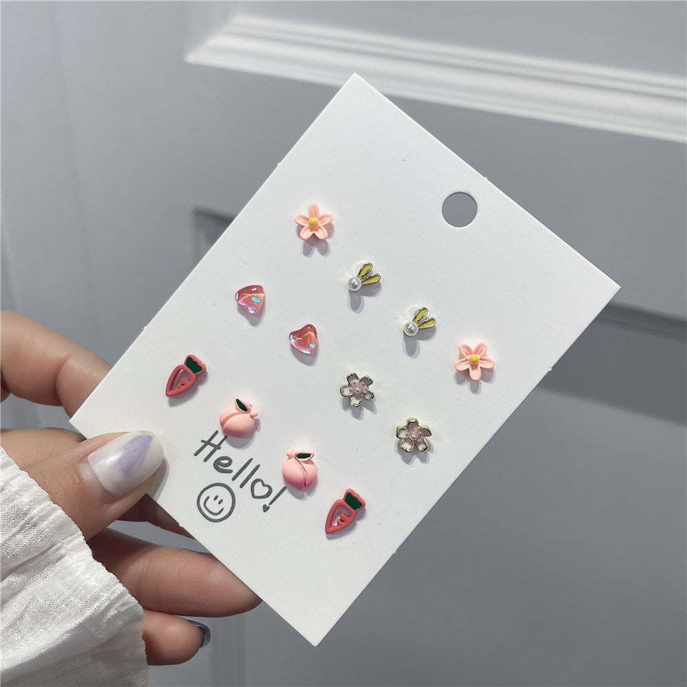 Sweet 925 Sterling Silver Ceramic Drip Oil Heart Fruit Earrings