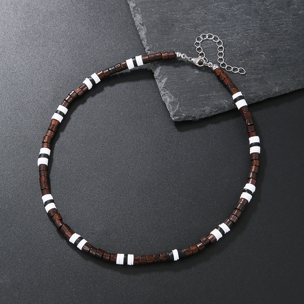 Minimalist Geometric Coconut Shell and Natural Gemstone Spacer Necklace for Men and Women