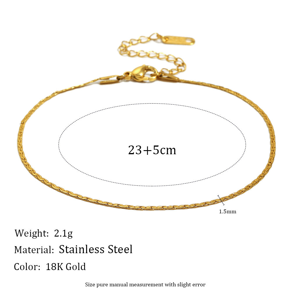 Minimalist Geometric Stainless Steel Plated 18K Gold Hip-Hop Anklet for Women