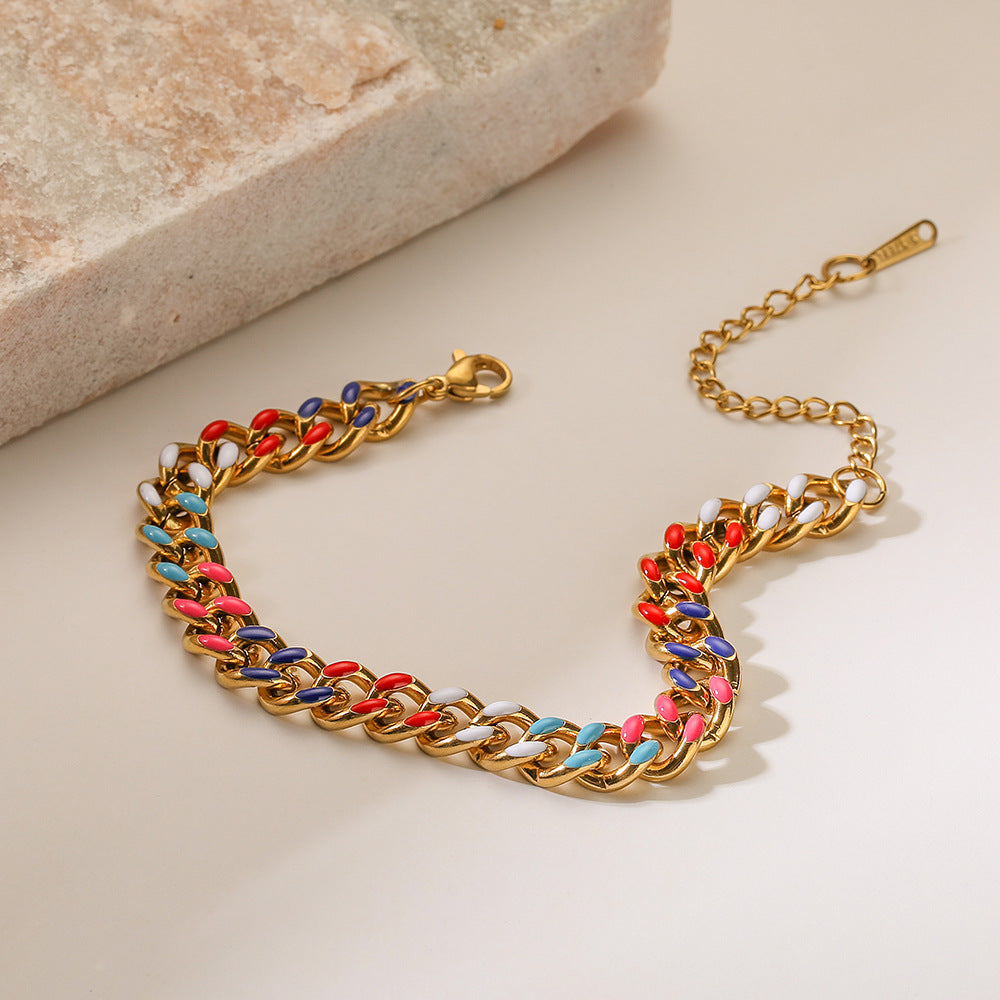 Bracciale a maglie cubane in acciaio al titanio geometrico minimalista da donna con finitura placcata