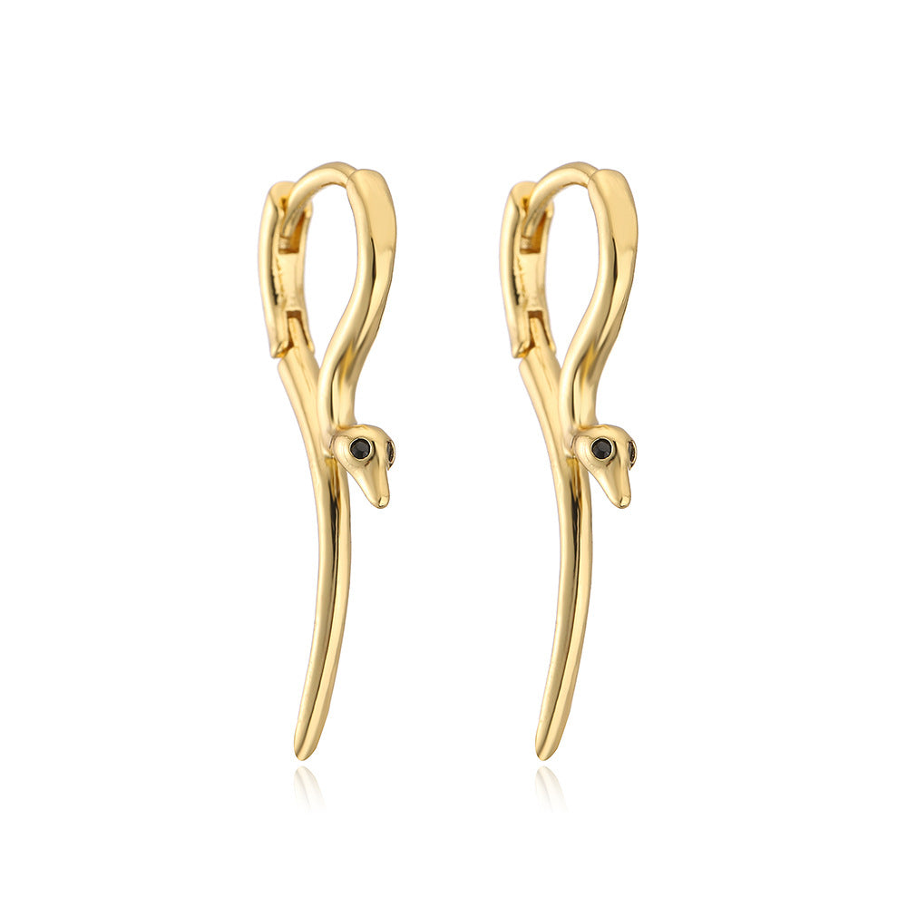 Orecchini a cerchio minimalisti in rame a forma di serpente con placcatura in oro 18K e intarsio di zirconi per donna