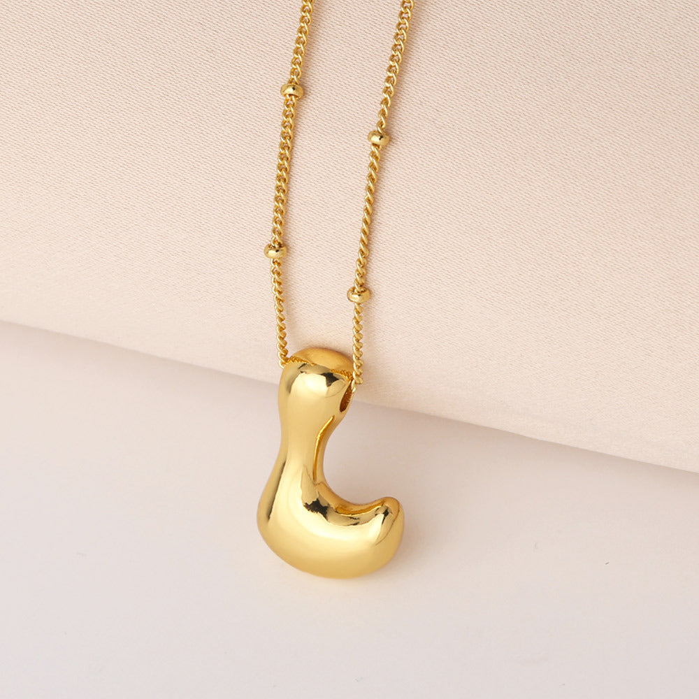 Minimalist Gold Plated Brass Letter Pendant Necklace Cable Chain Unisex Jewelry