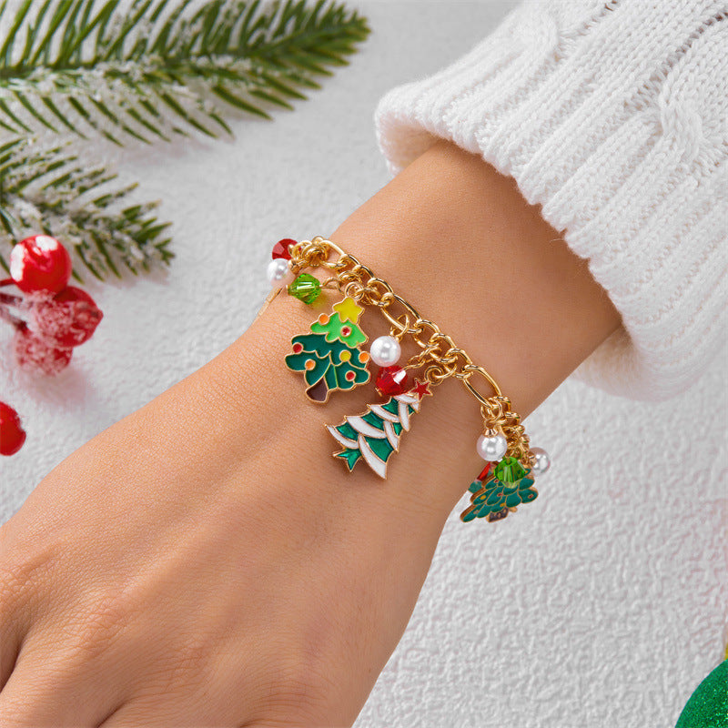 Fashion Christmas Tree Sleigh Reindeer Pendant Bracelet in Alloy with Handcrafted Detail for Women