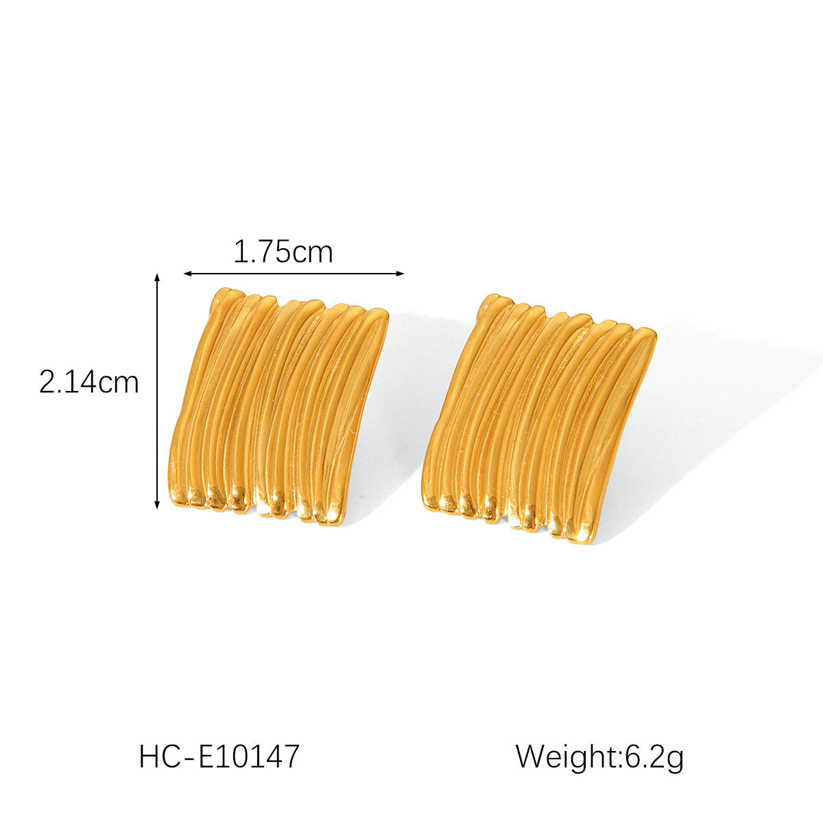 Geometric Textured 18K Gold Plated Stainless Steel Stud Earrings for Women