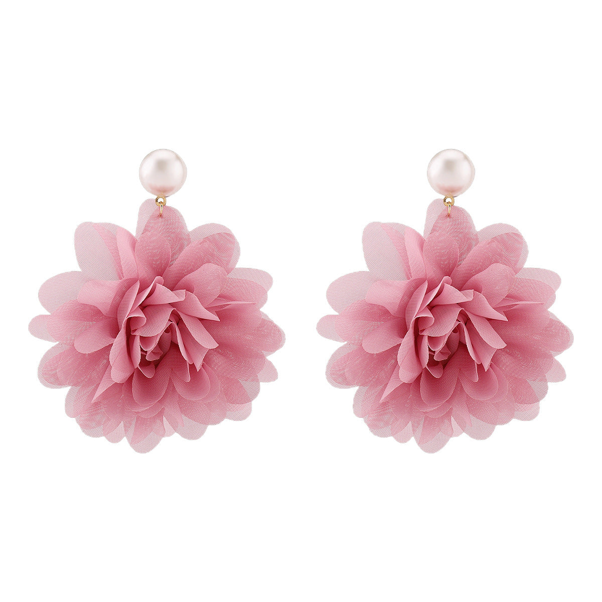 Pendientes colgantes de gasa floral dulce y perlas de imitación para mujer con diseño artesanal