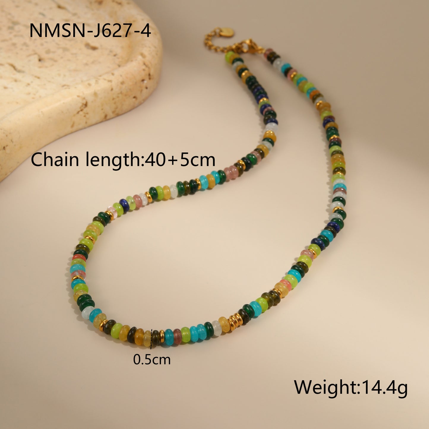 Collar bohemio de perlas de agua dulce y piedras naturales geométricas con cuentas en acero inoxidable con acabado chapado para mujer