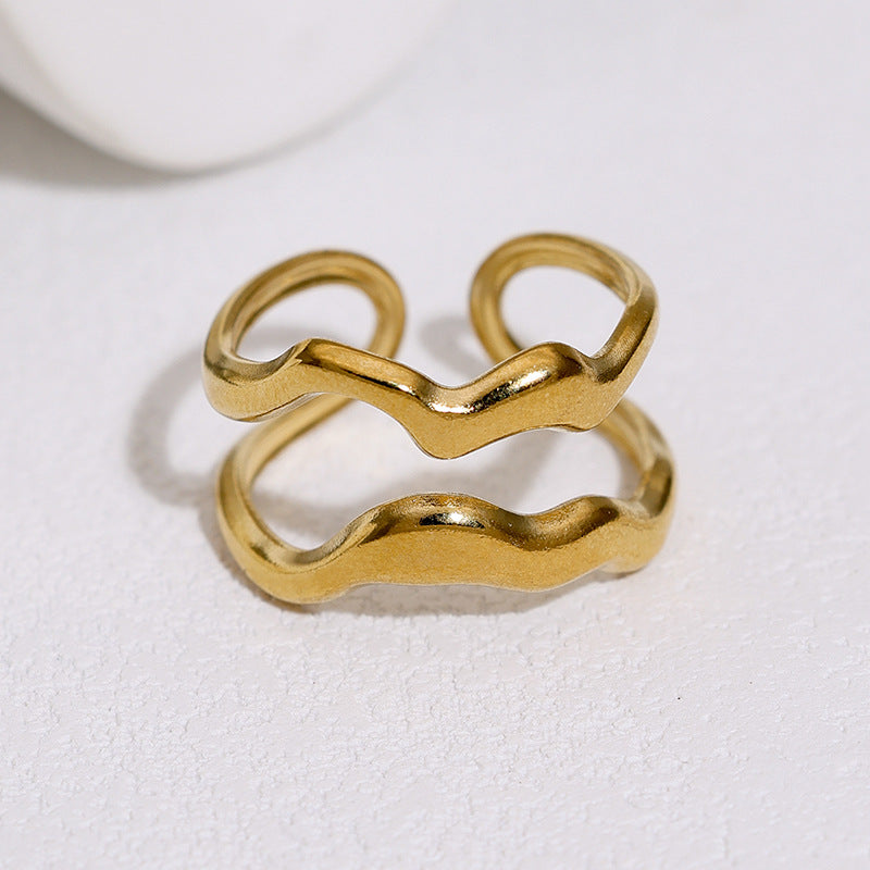 Minimalist Geometric Round Plated Stainless Steel Open Ring for Women