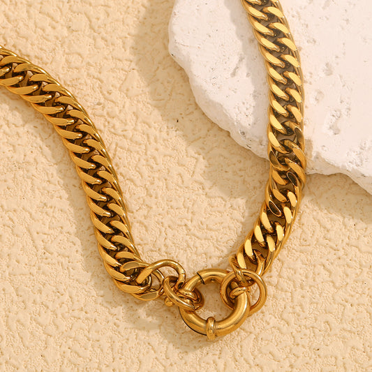 Minimalist Geometric Stainless Steel Plated 18K Gold Thick O-Clasp Necklace for Women