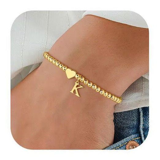 Gold Plated Stainless Steel Heart Letter Charm Bracelet for Women
