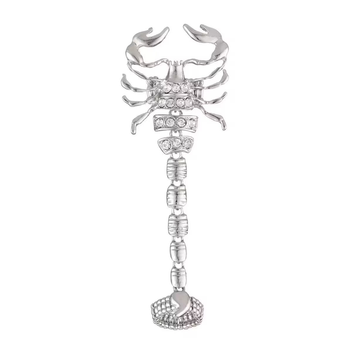 Punk Rhinestone Inlaid Geometric Alloy Scorpion Chain Ring for Women
