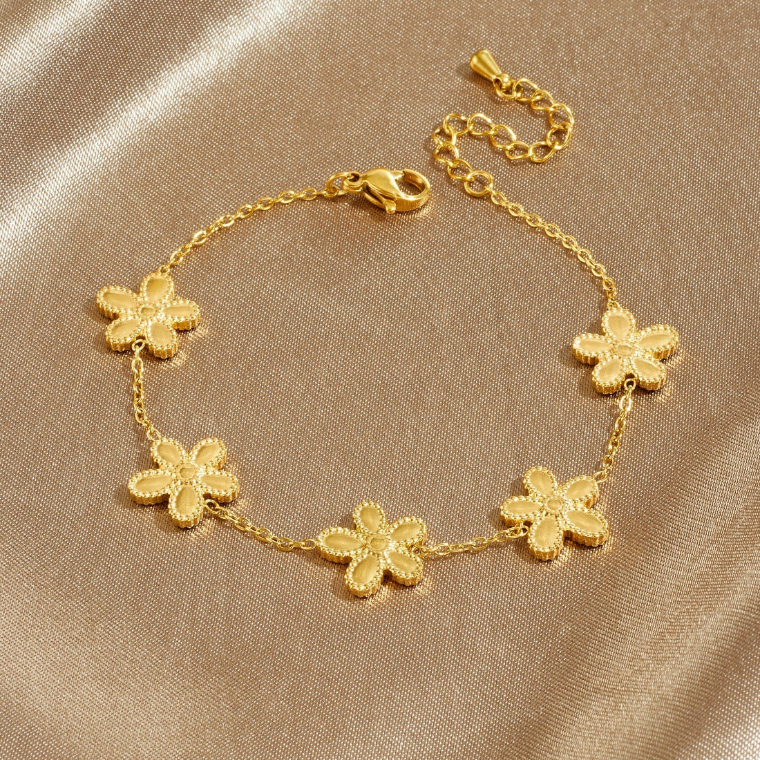 Sweet Gold Plated Stainless Steel Floral Bracelet for Women