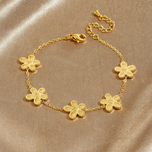 Sweet Gold Plated Stainless Steel Floral Bracelet for Women