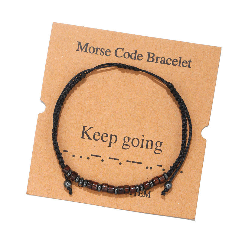 Morse Code Letter Number Wood Bracelet for Unisex