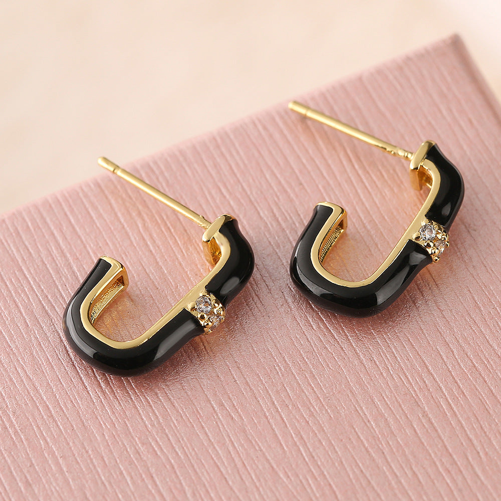 Geometric Candy-Colored Enamel Zirconia Stud Earrings for Women, Minimalist Fashion-Forward Ear Jewelry with Micro-Pave Setting