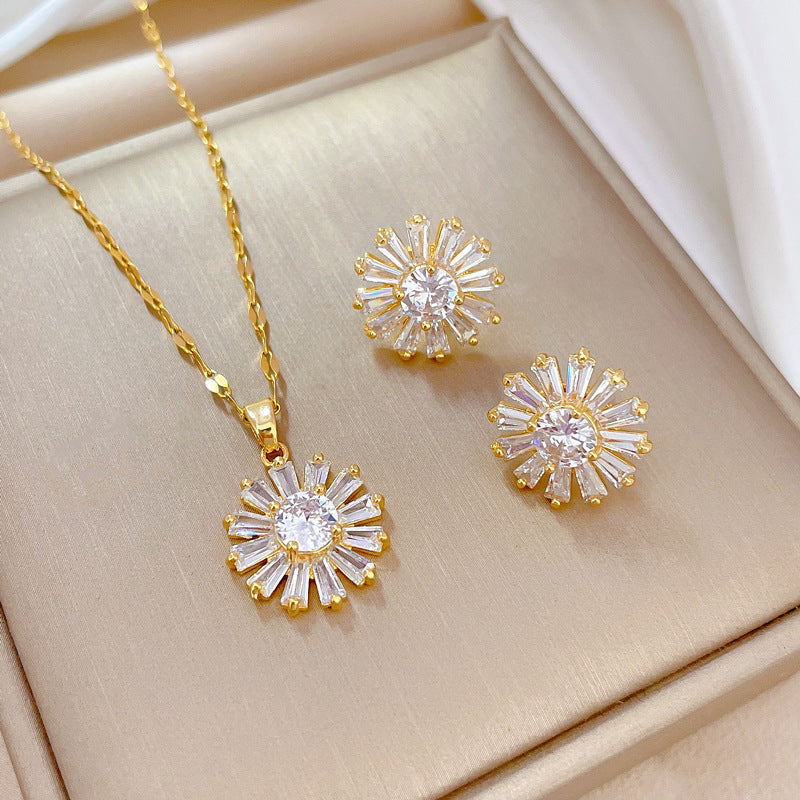 Luxury Fresh and Sweet Plated Brass Zircon Micro-Pave Earrings and Necklace Set