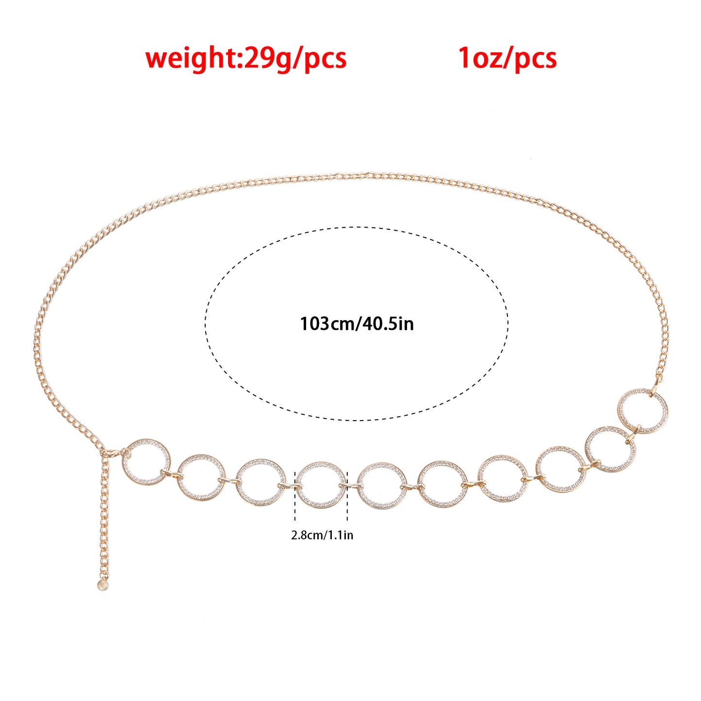 Casual Punk-Style Geometric Micro-Paved Rhinestone Waist Chain for Women