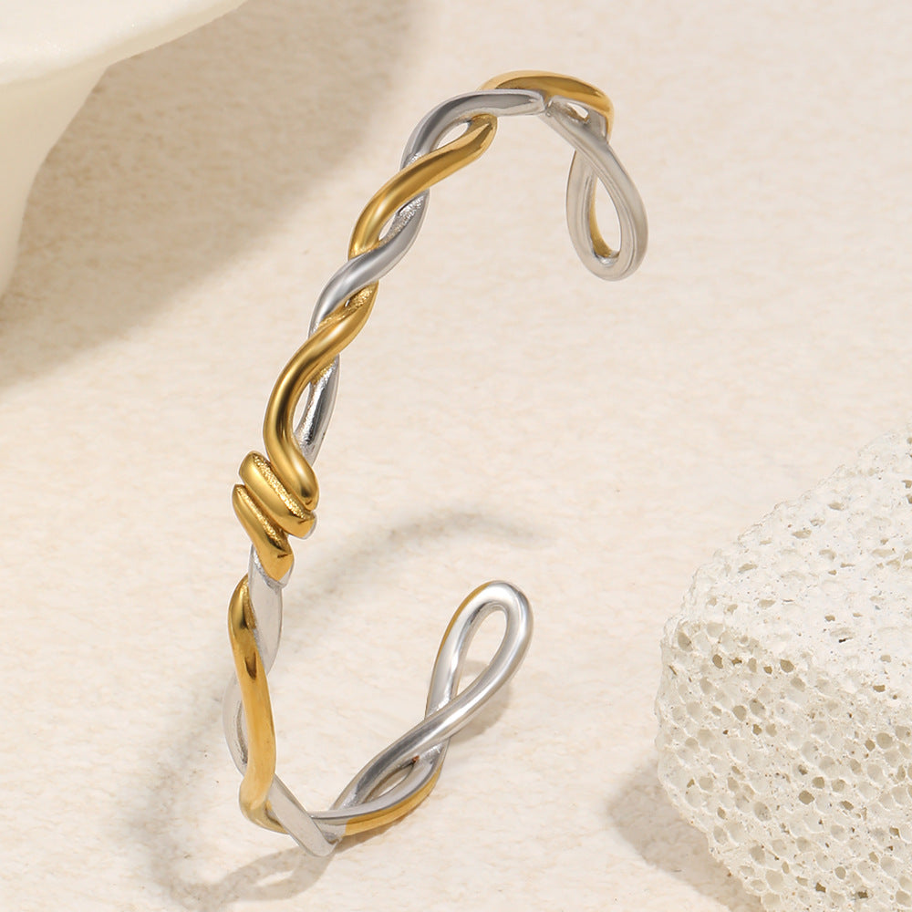 Elegant 18K Gold Plated Stainless Steel Geometric Knot Bangle
