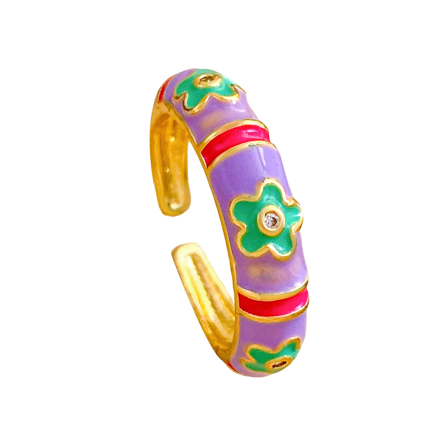 Vintage Sweet Floral Brass Gold Plated Drip Oil Ring for Women