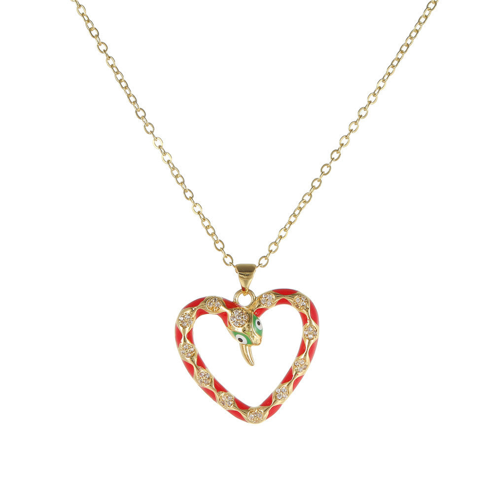 Luxury Elegant Snake Geometric Brass Drip Oil Cubic Zirconia Pendant Necklace Cable Chain for Women