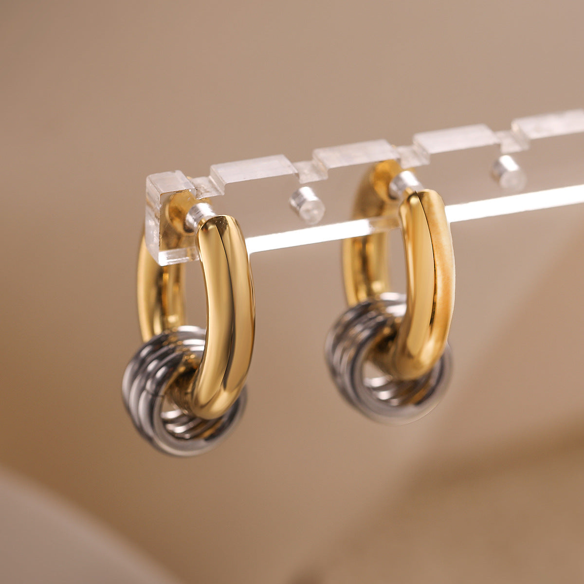 Minimalist Geometric Stainless Steel Hoop Earrings with 18K Gold Plating for Women