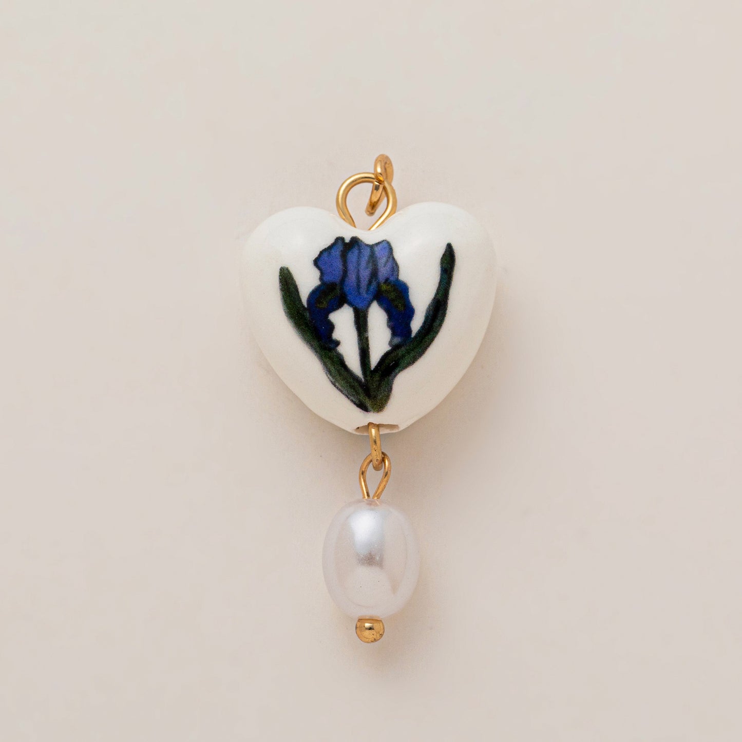 Vintage 18K Gold Plated Brass Heart Flower Charm Bar