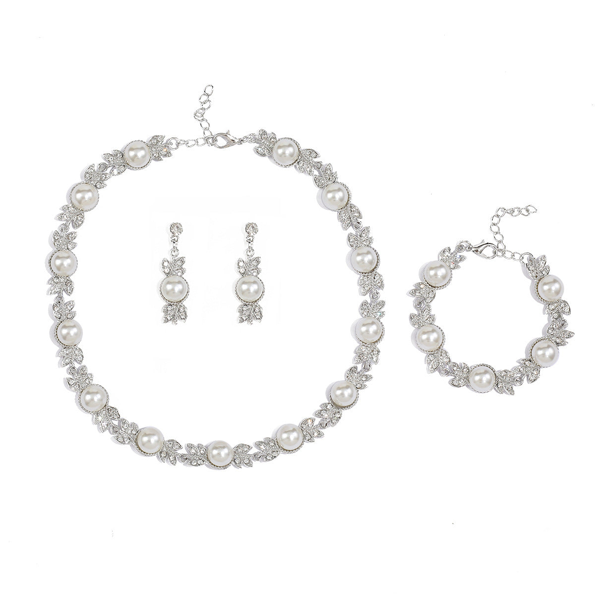 Vintage Floral Pearl Necklace Set with Alloy Pendant and Plated O-Chain for Women Including Earrings Bracelet