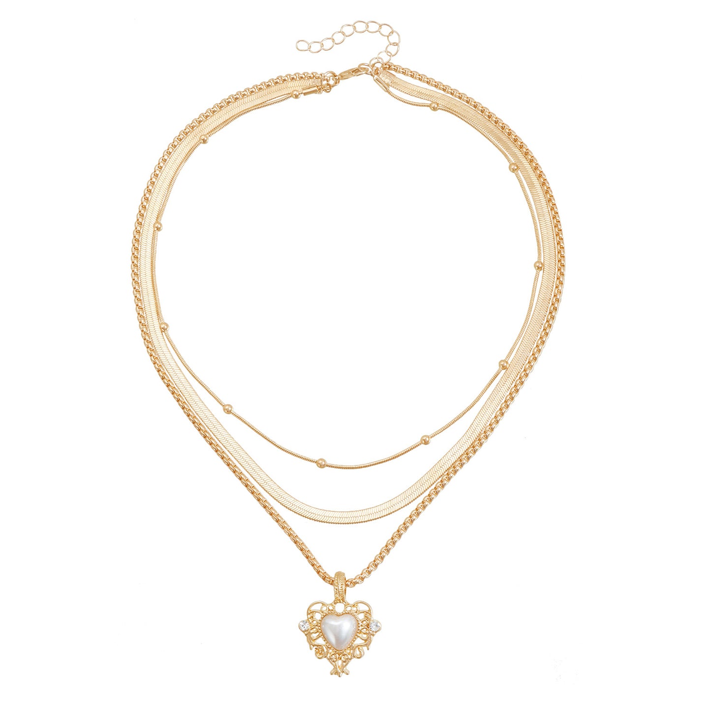 Vintage Heart-Shaped Alloy Pendant Necklace with Rhinestone Accents on Snake Chain for Women