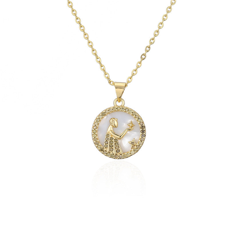 Minimalist Geometric Pendant Necklace with Gold-Plated Copper Base and Micro-Paved Colored Zirconia
