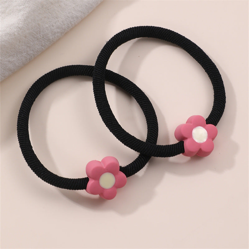 Cartoon Style Pink Smiley Heart and Floral Hair Tie for Kids with High Elasticity Fabric