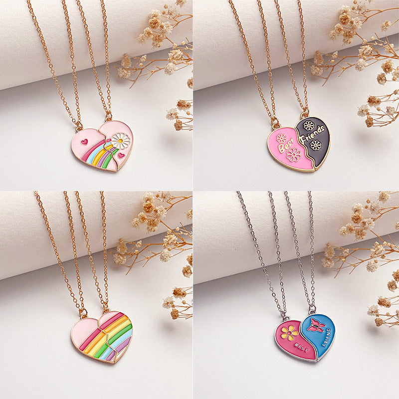 Collana da donna placcata in lega di zinco con cuore geometrico arcobaleno