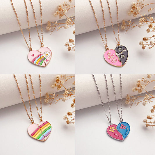 Collana da donna placcata in lega di zinco con cuore geometrico arcobaleno