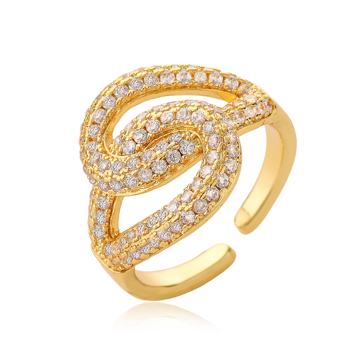 Anello aperto geometrico da donna in rame con placcatura in oro 18K e intarsio di zirconi, gioielli di lusso minimalisti e alla moda