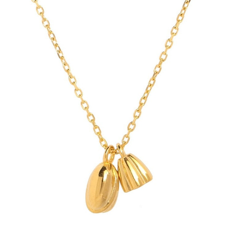 Minimalist Lotus and Penglai Geometric Pendant Necklace in Titanium Steel with Gold Plating for Women and Men