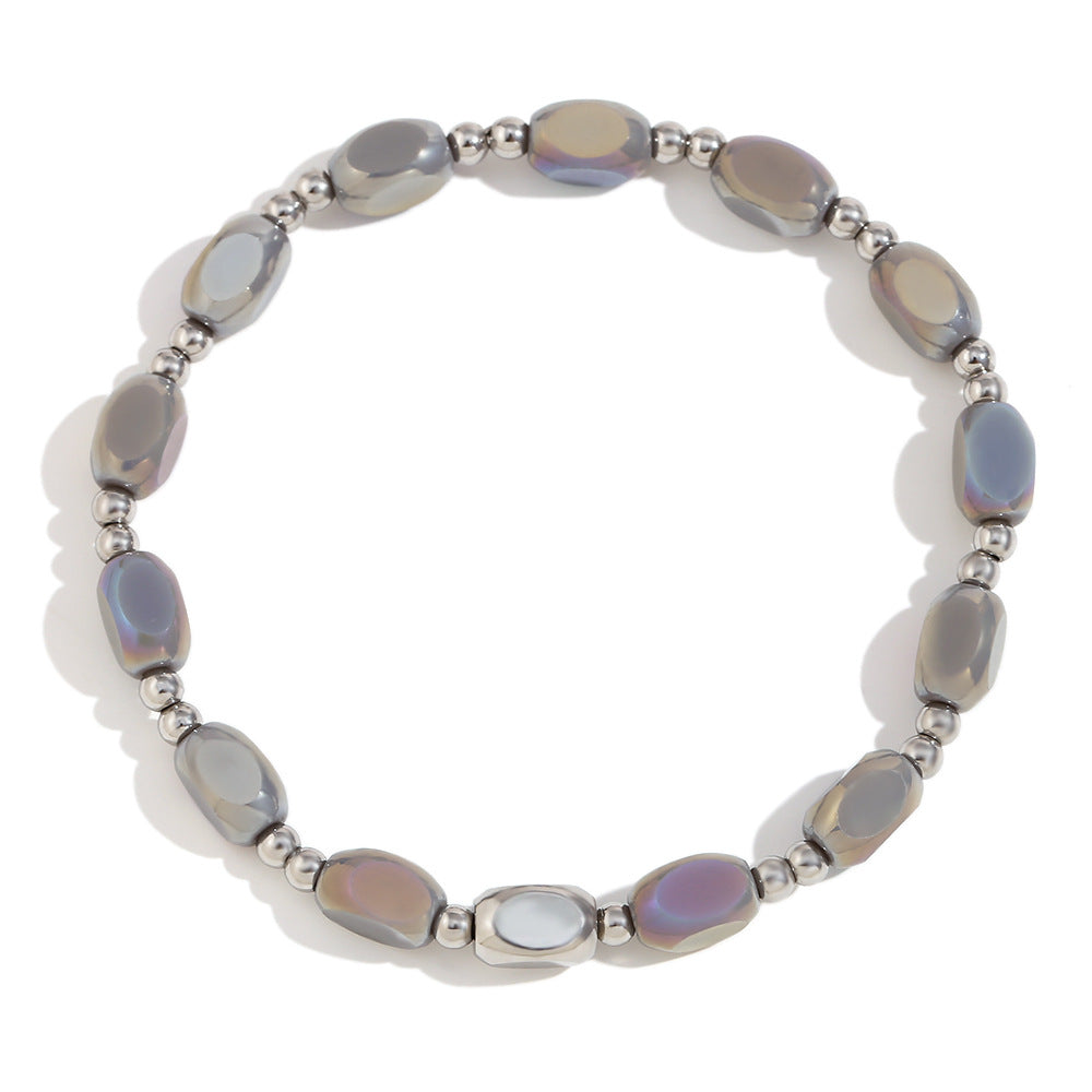 Bracciale da donna placcato oro 18 carati in acciaio inossidabile con perline, design geometrico minimalista alla moda