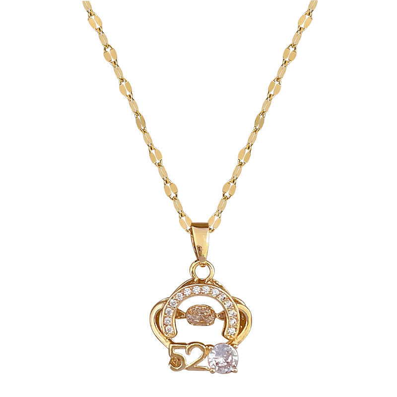 Collar con colgante de luna geométrico minimalista para mujer y hombre en acero de titanio con detalles de diamantes de imitación en cadena de acero de titanio