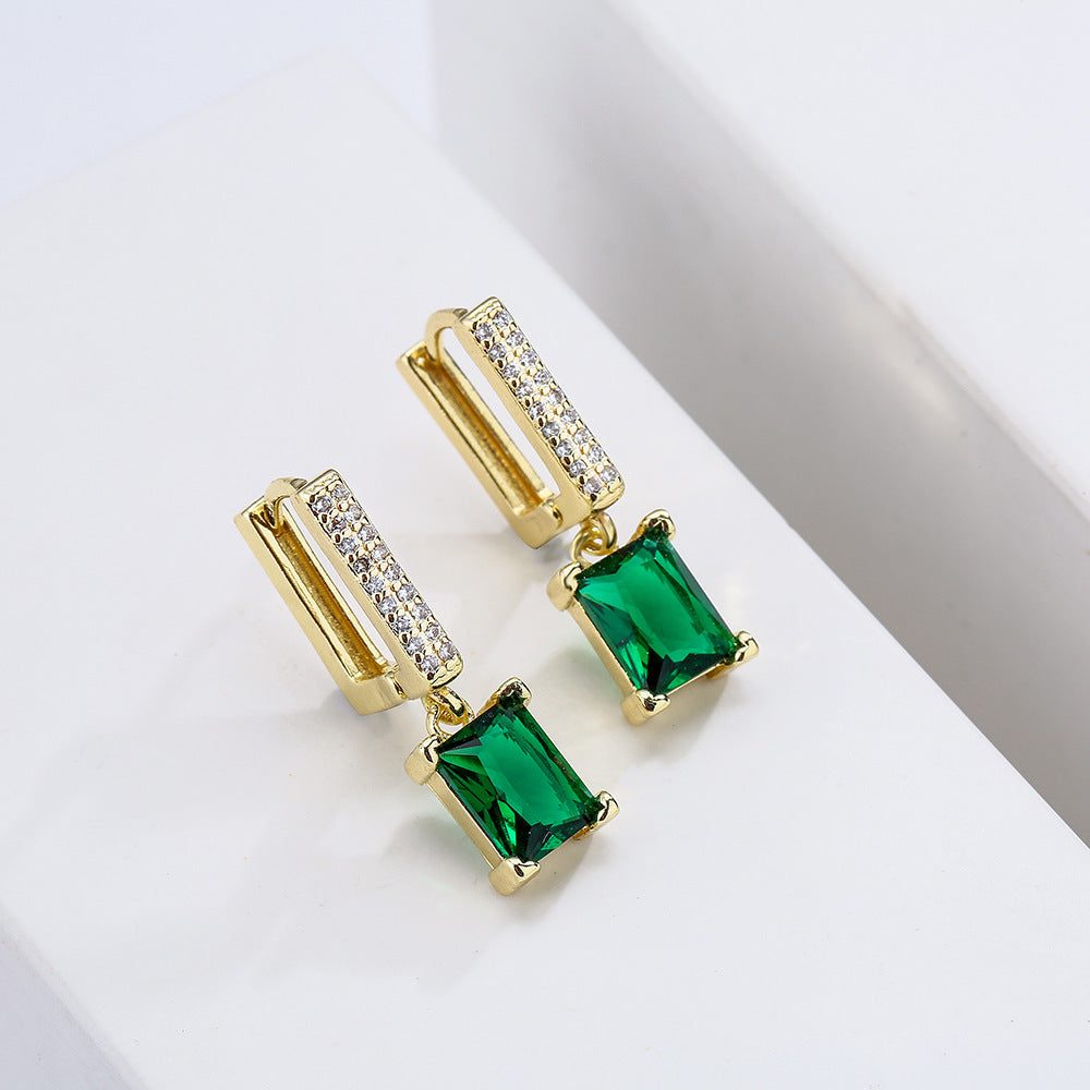 Minimalist Geometric Copper Earrings with Gold Plating and Zircon Accents for Women