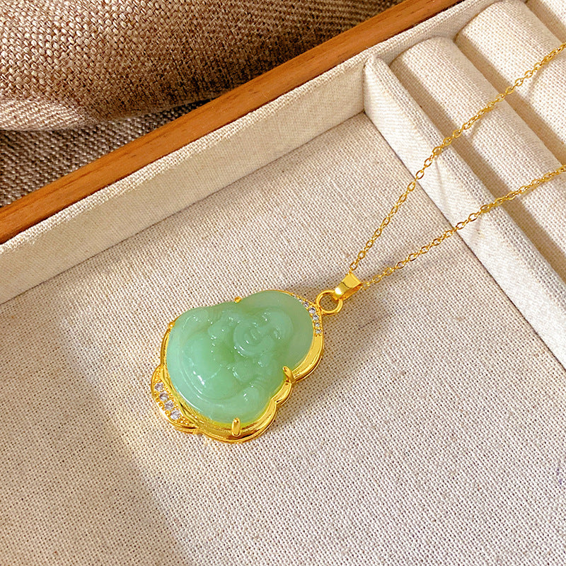 Sweet Minimalist Brass Gourd Pendant with Cubic Zirconia Inlay on Titanium Steel Cable Chain Necklace for Women