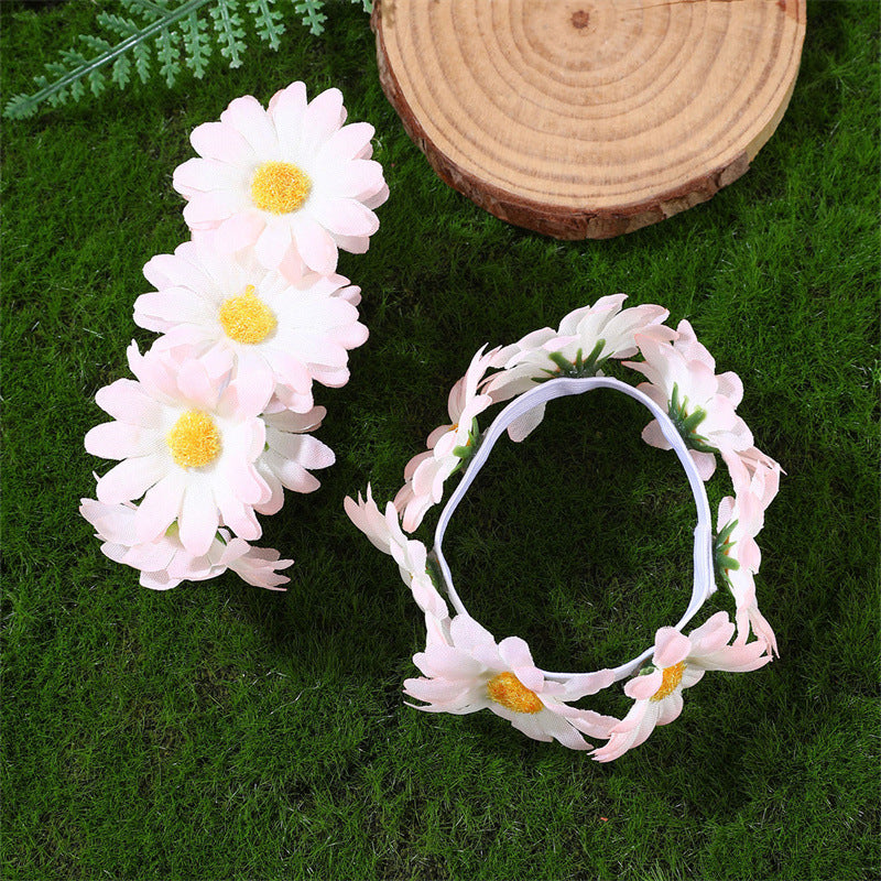 Cerchietto Floreale Elastico per Bambini con Dettagli in Resina a Girasole e Bordo in Pizzo in Tessuto