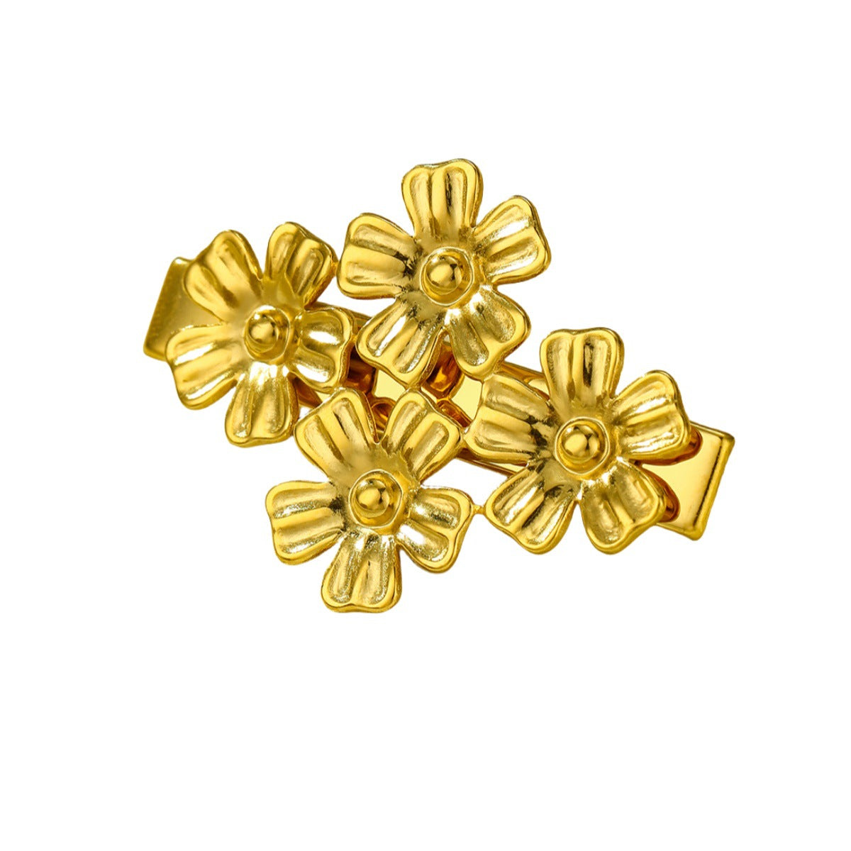 Fashionable Pearl-Embellished Stainless Steel Hair Clip with Petal Design for Women, Polished Finish, Minimalist Office Style