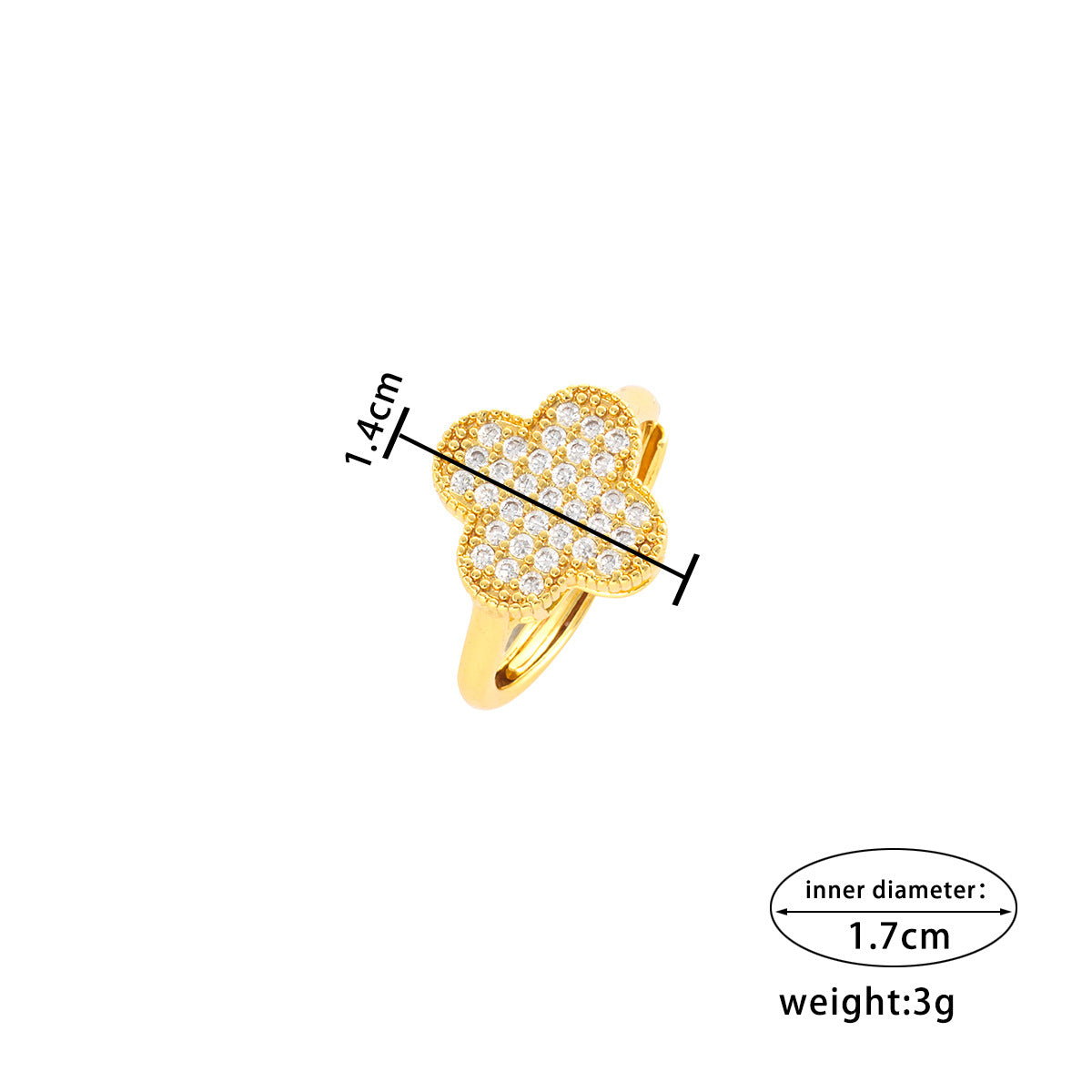 Minimalist Clover-Shaped Copper Ring with Gold Plating and Rhinestone Inlay for Unisex Wear