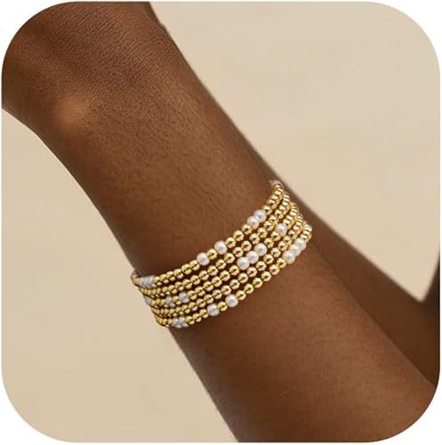 Elegant Gold Plated Hematite Elastic Bracelet with Baroque Imitation Pearls Geometric Multi-Layer Design for Women