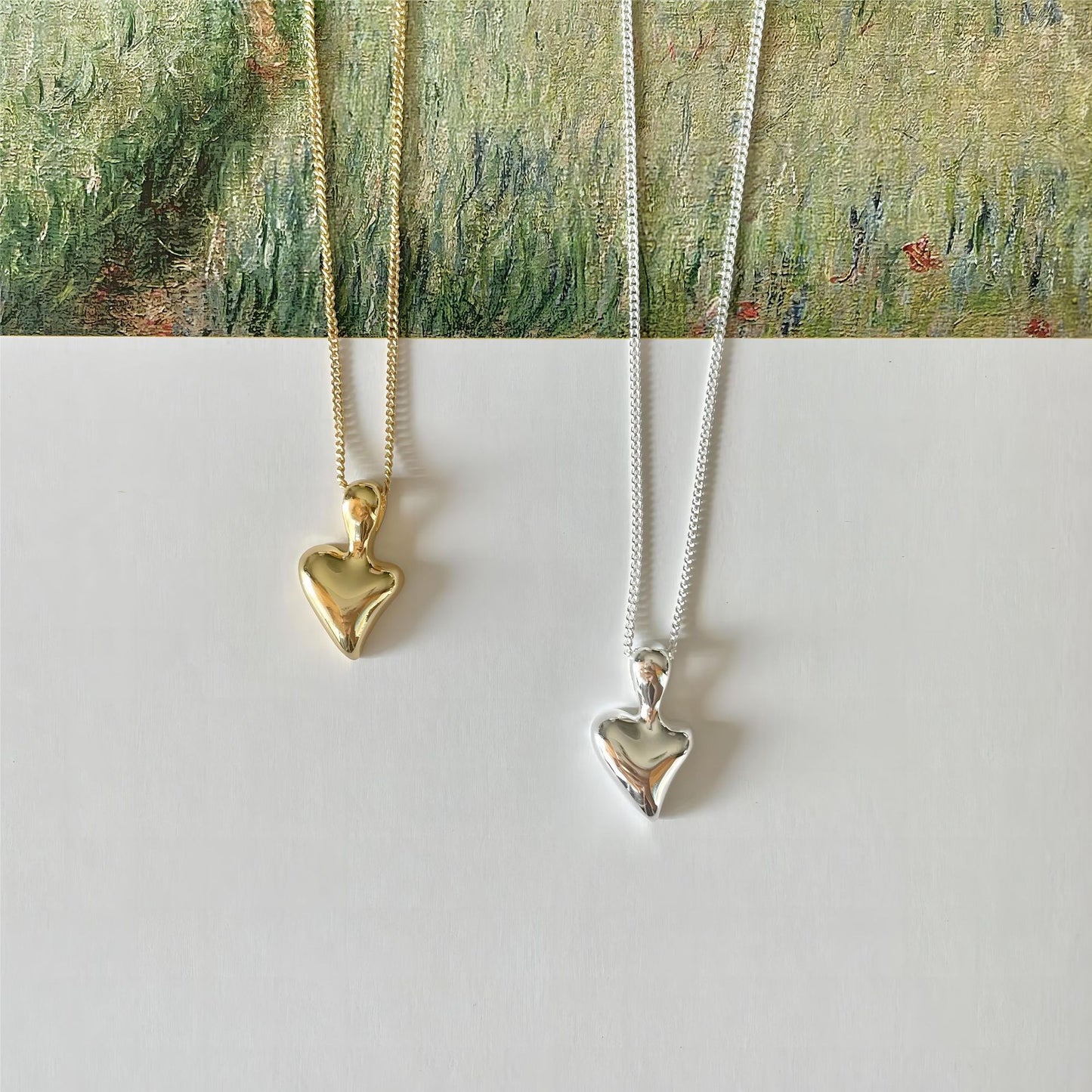 Minimalist Irregular Heart Pendant Necklace in 925 Sterling Silver with Gold Plating on Snake Chain for Women
