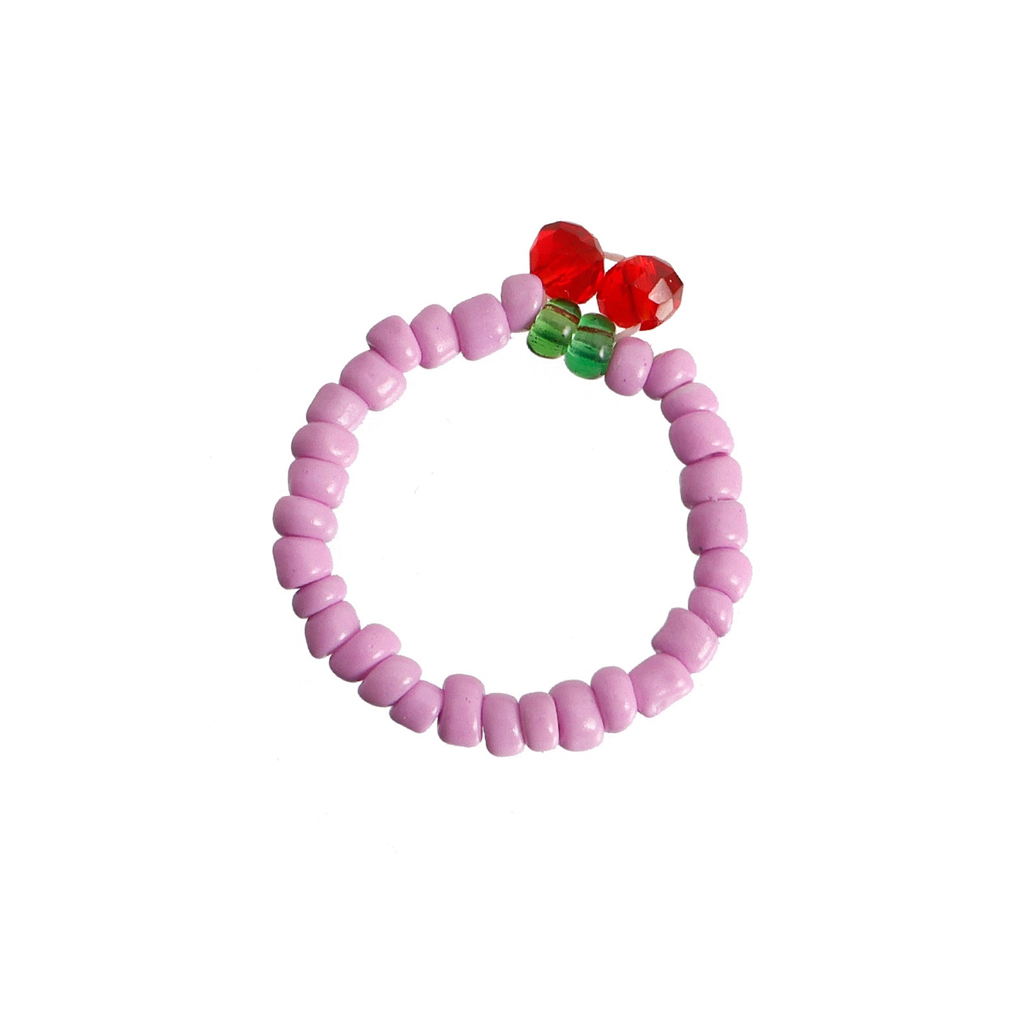 Minimalist Geometric Alloy Ring with Plated Finish for Women Colorful Cherry Beaded Elastic Band Fashion Jewelry
