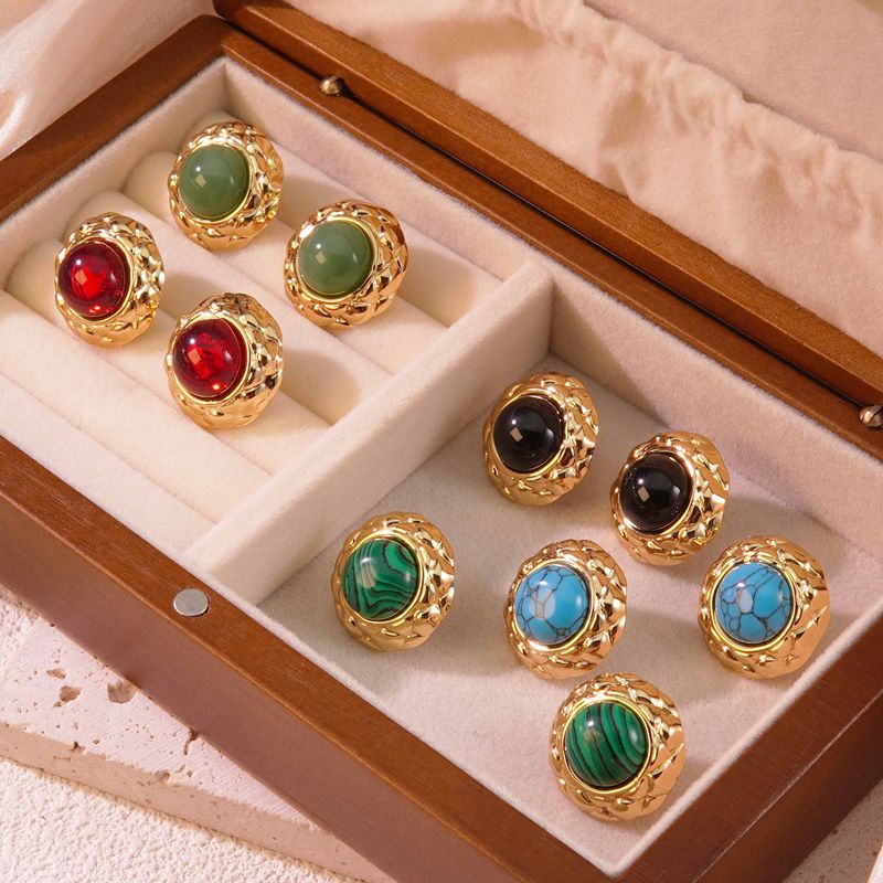 Orecchini a perno vintage geometrici rotondi a scacchi in acciaio inossidabile placcato