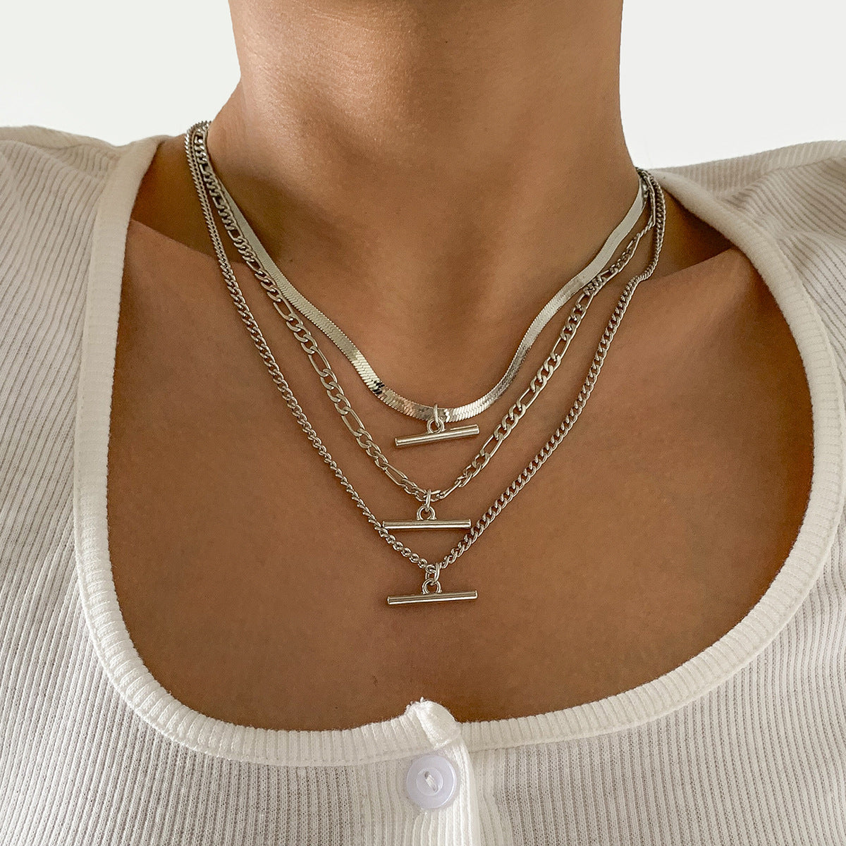 Minimalist Geometric Letter Alloy Pendant Plated Brass Snake Chain Necklace Set for Women