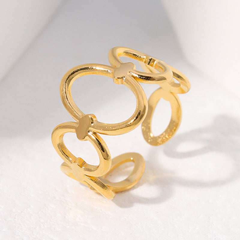 Anello regolabile geometrico minimalista in acciaio inossidabile da donna con finitura placcata