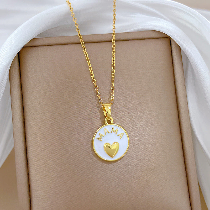Sweet Minimalist Heart Drip Oil Rhinestone Pendant Necklace Titanium Steel Cable Chain for Unisex
