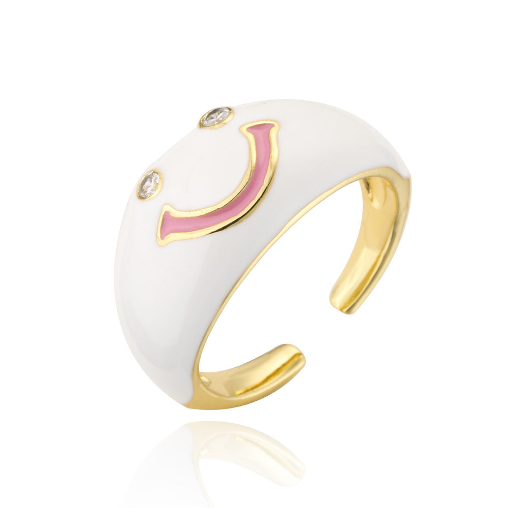 Drip Oil Geometric Brass Gold Plated Cubic Zirconia Ring for Women
