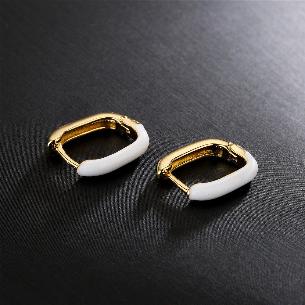 Fashion Colorful Drip Oil Square Geometric Brass 18K Gold Plated Earrings