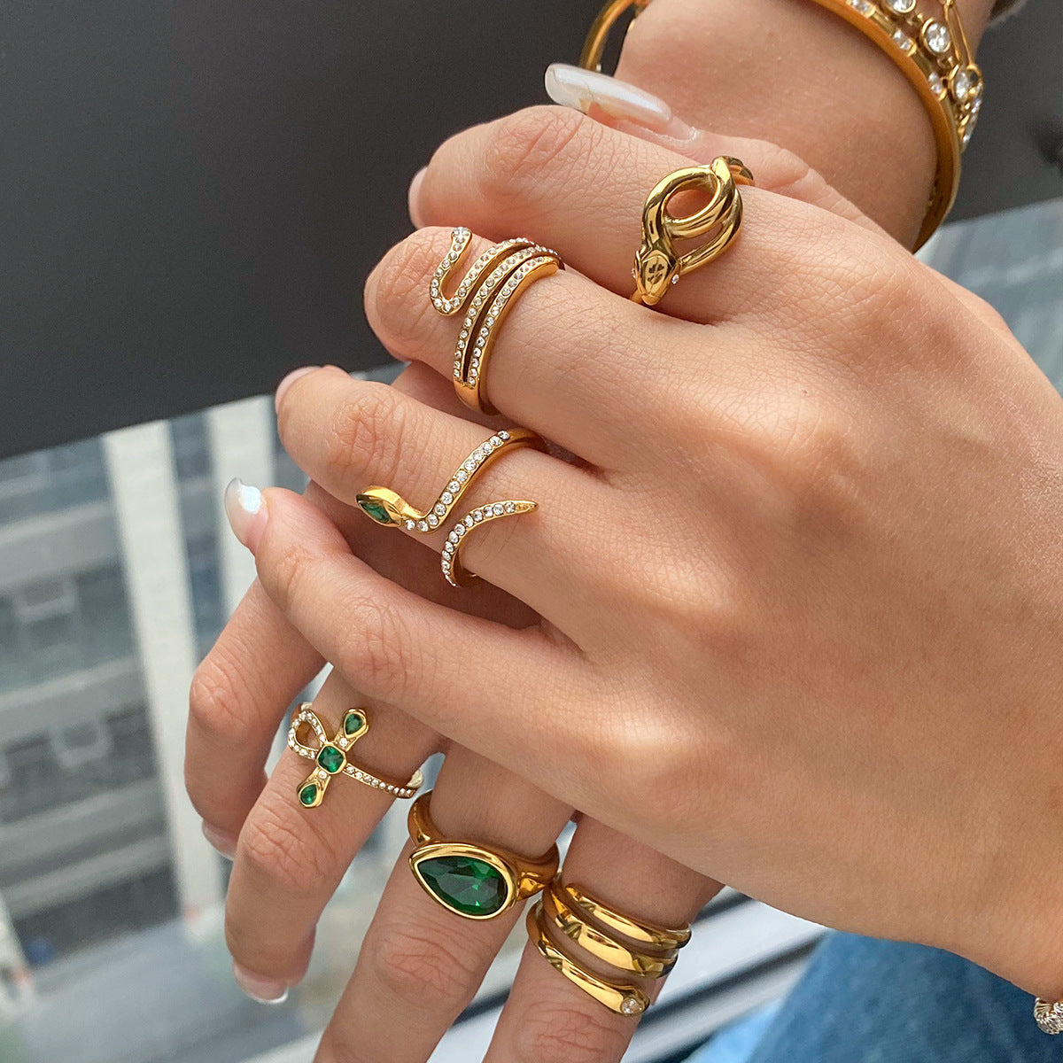 Plated Geometric Snake Stainless Steel Ring for Women